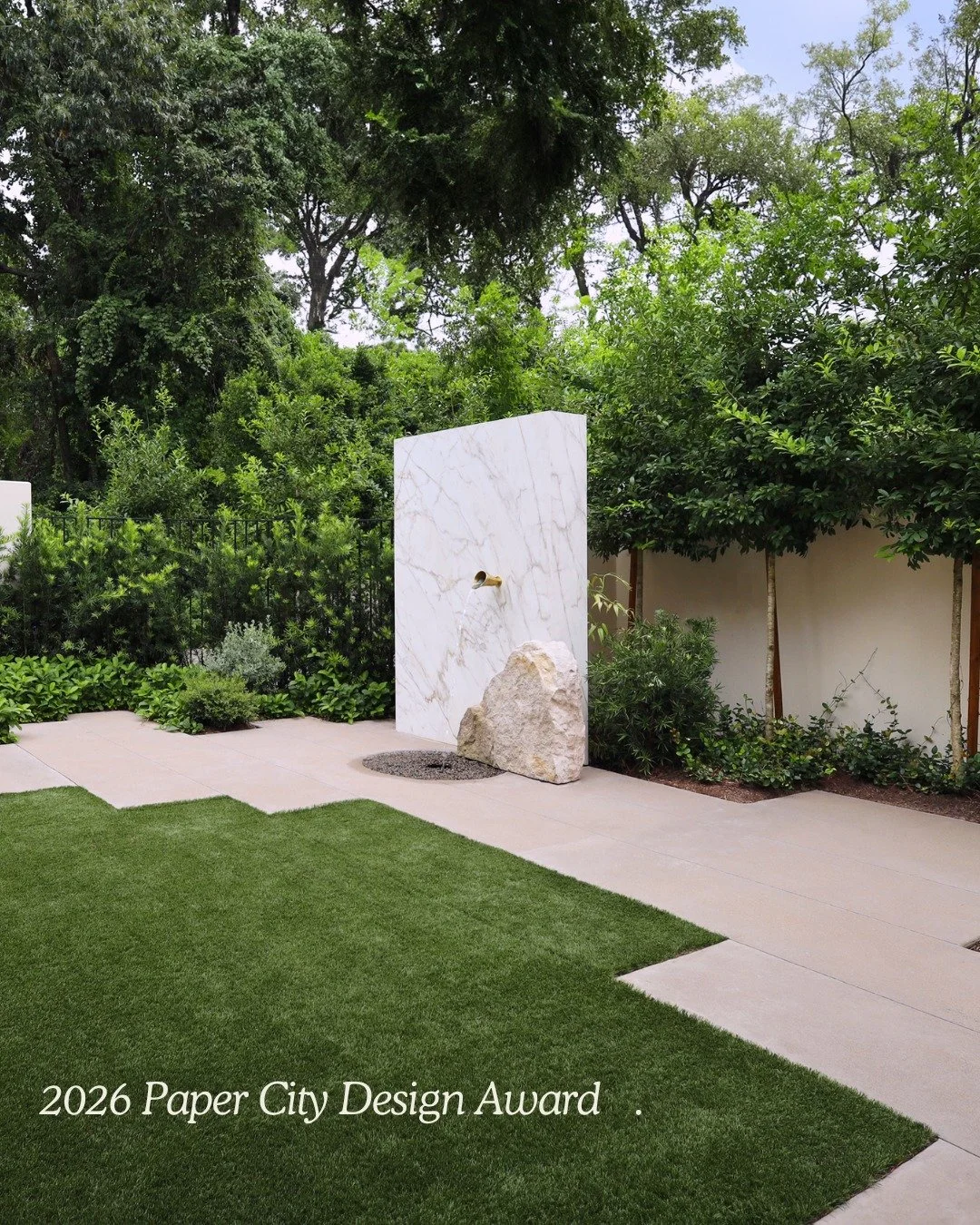 Broad Oaks received a 2026 Paper City Design Award. A residence in Houston that plays on  elevation changes to guide circulation. Sight lines that pull back to the architecture. Layered plantings  to soften the geometry and materials with weight, not
