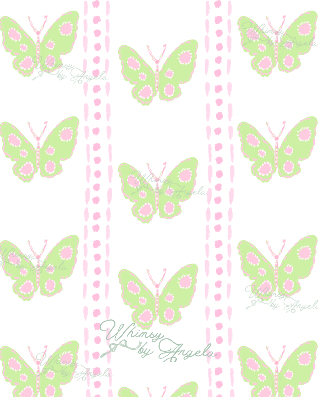 Green Butterflies and Pink Dots