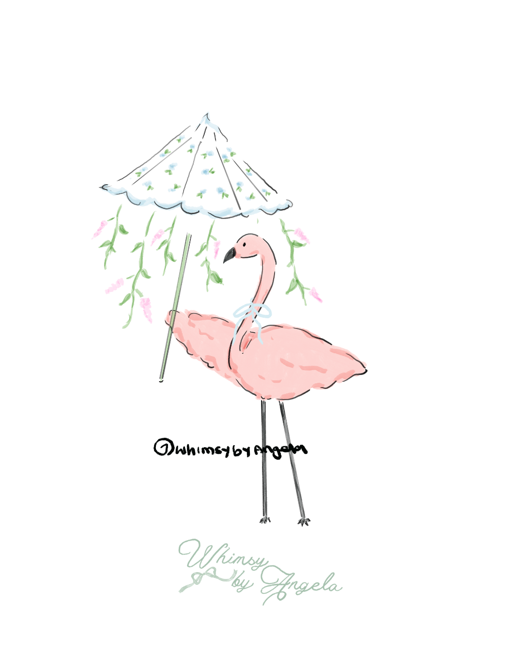 Flamingo Greenery Umbrella