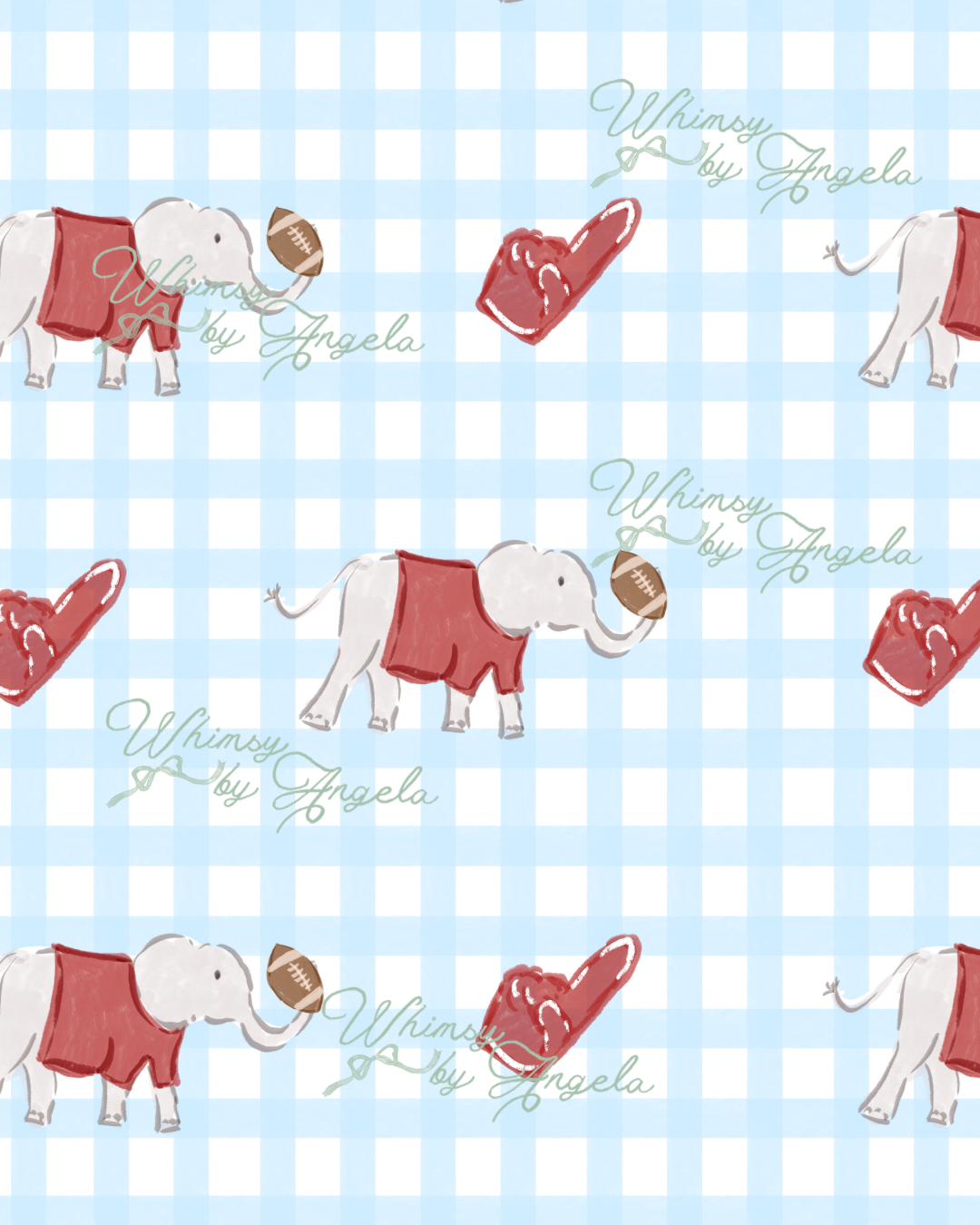 Football Elephant Blue Gingham