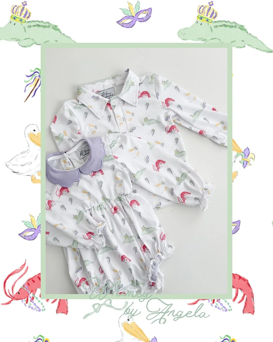 My sweet bayou pals brought to life by @graychildrensboutique_ 🤍💜💚💛 Turned out so cute!!