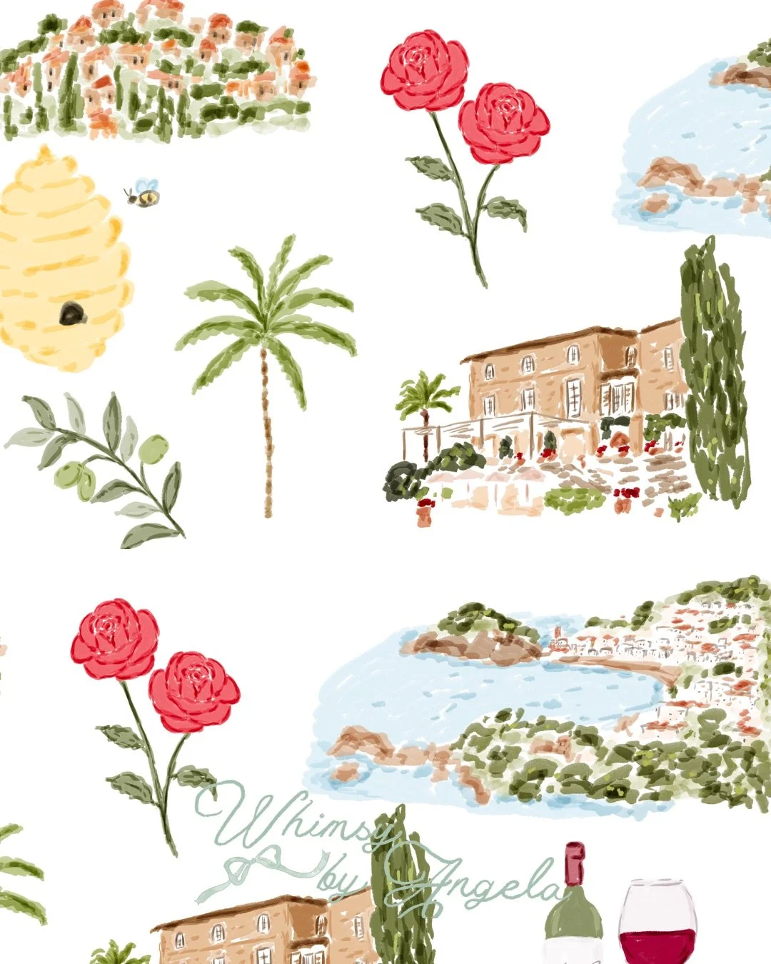 Completely swept up in the destination wedding magic from this custom wedding artwork session. ✨🤍 We went with beautiful scenes from Spain (how exciting!) and a few elements special to the couple! So grateful for the sweet future bride &amp; groom f