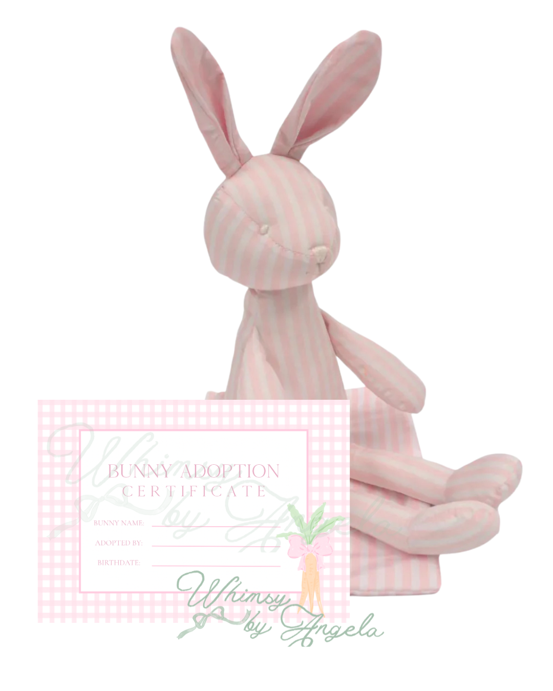 Pink Gingham Carrot Bunny Adoption Certificate    - Print Ready File