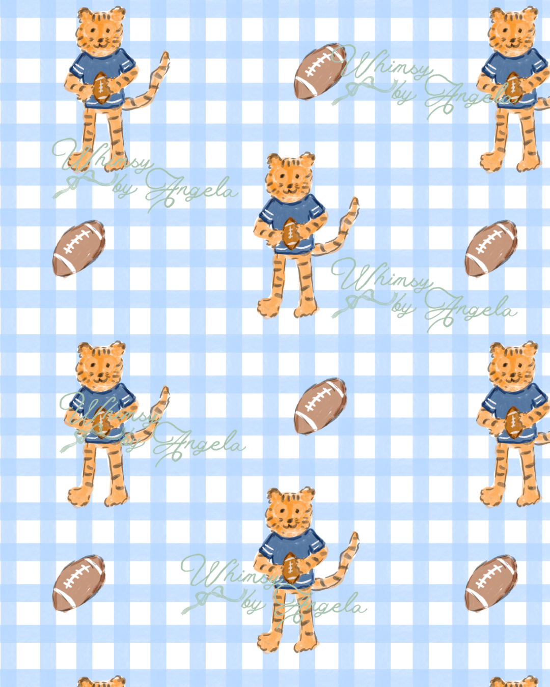 Tiger Football in Blue Gingham
