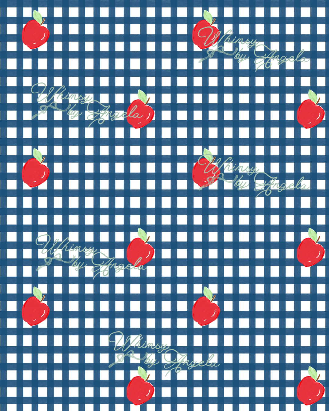 Navy Gingham Apples