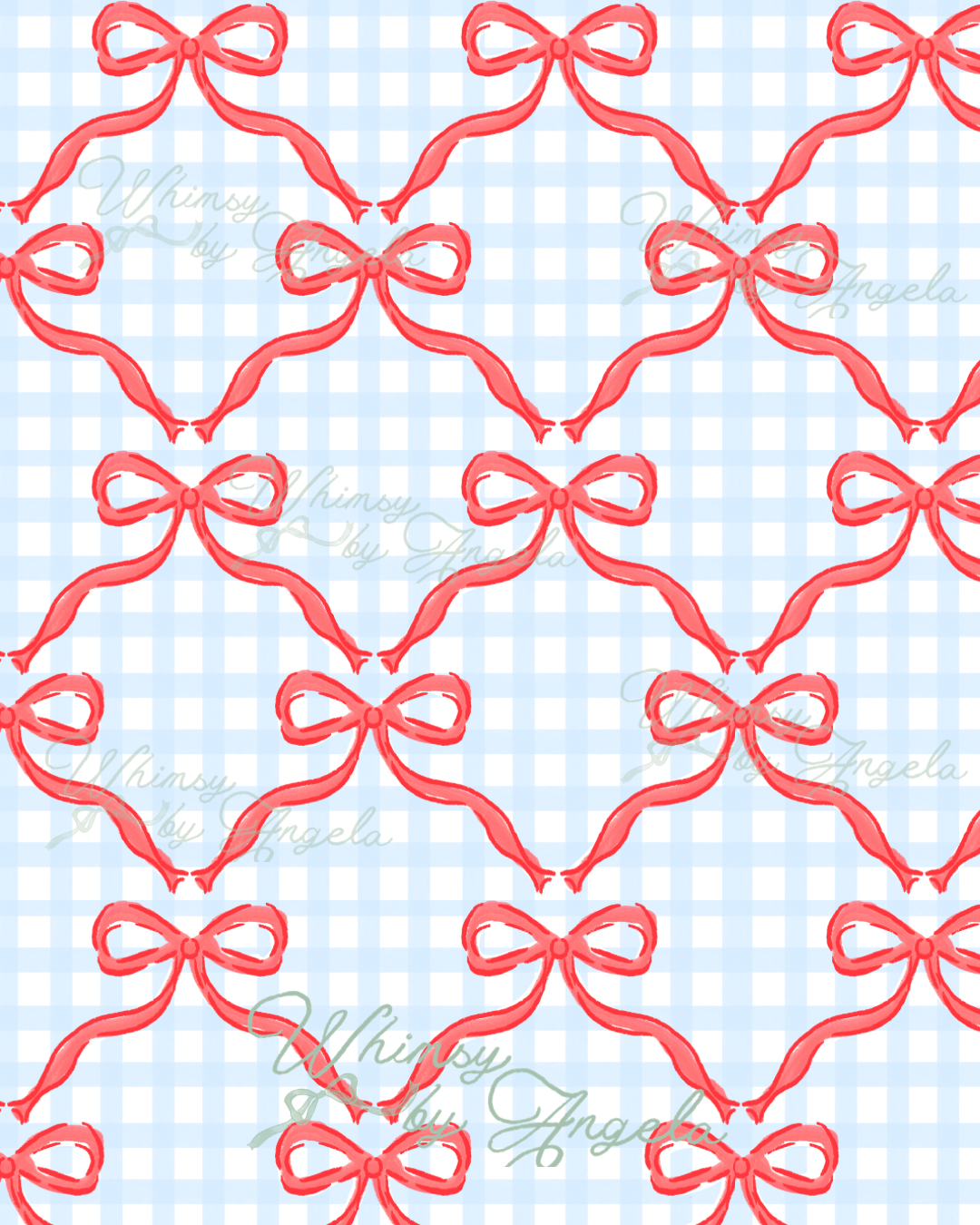 Red Bows on Blue Gingham