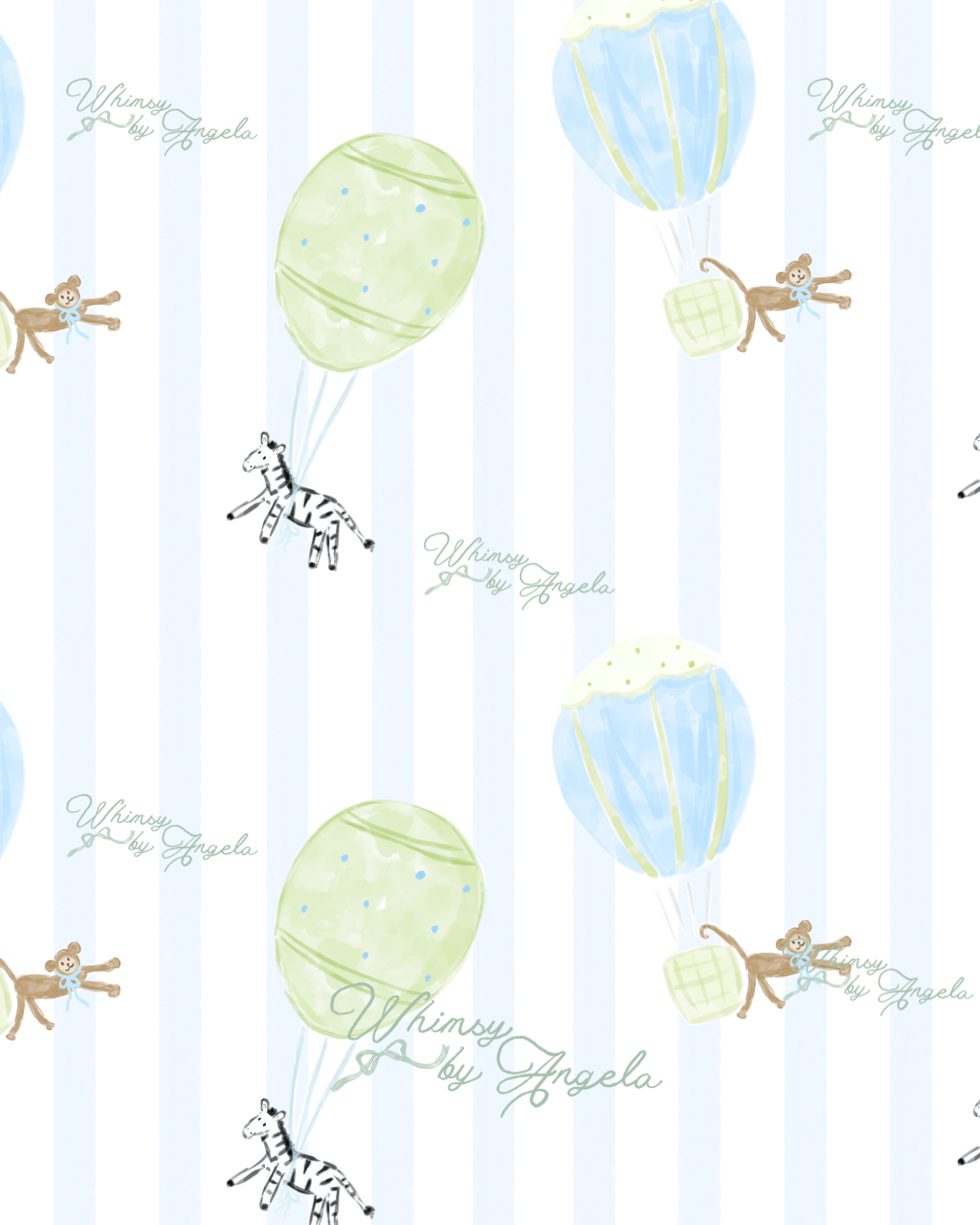 Whimsy in the Air - Blue Stripes - Seamless Pattern