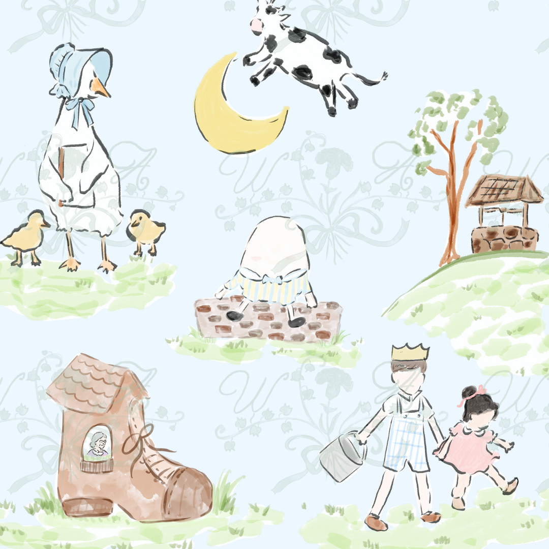 Mother Goose Rhymes - Seamless Pattern - in Blue