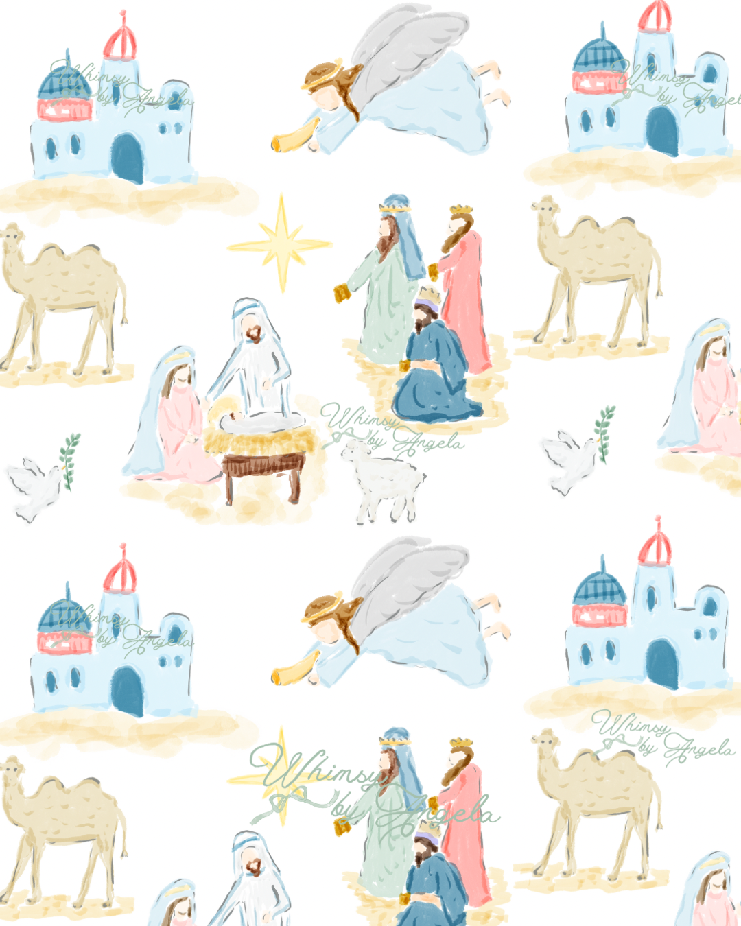 Sweet Nativity Scenes - Seamless Pattern