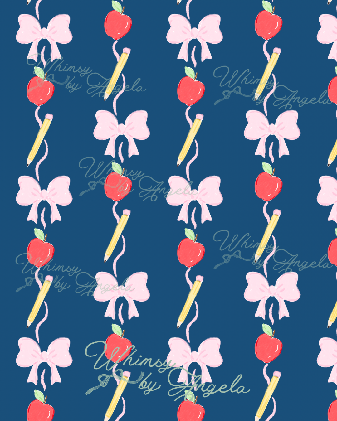 Bows, Apples, Pencils in Navy