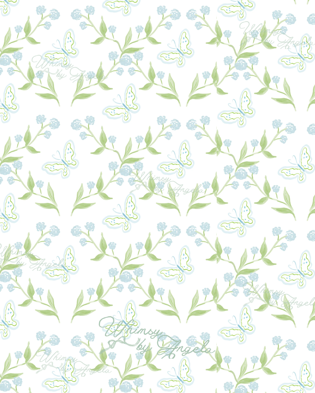 Hydrangeas and Butterflies Blue