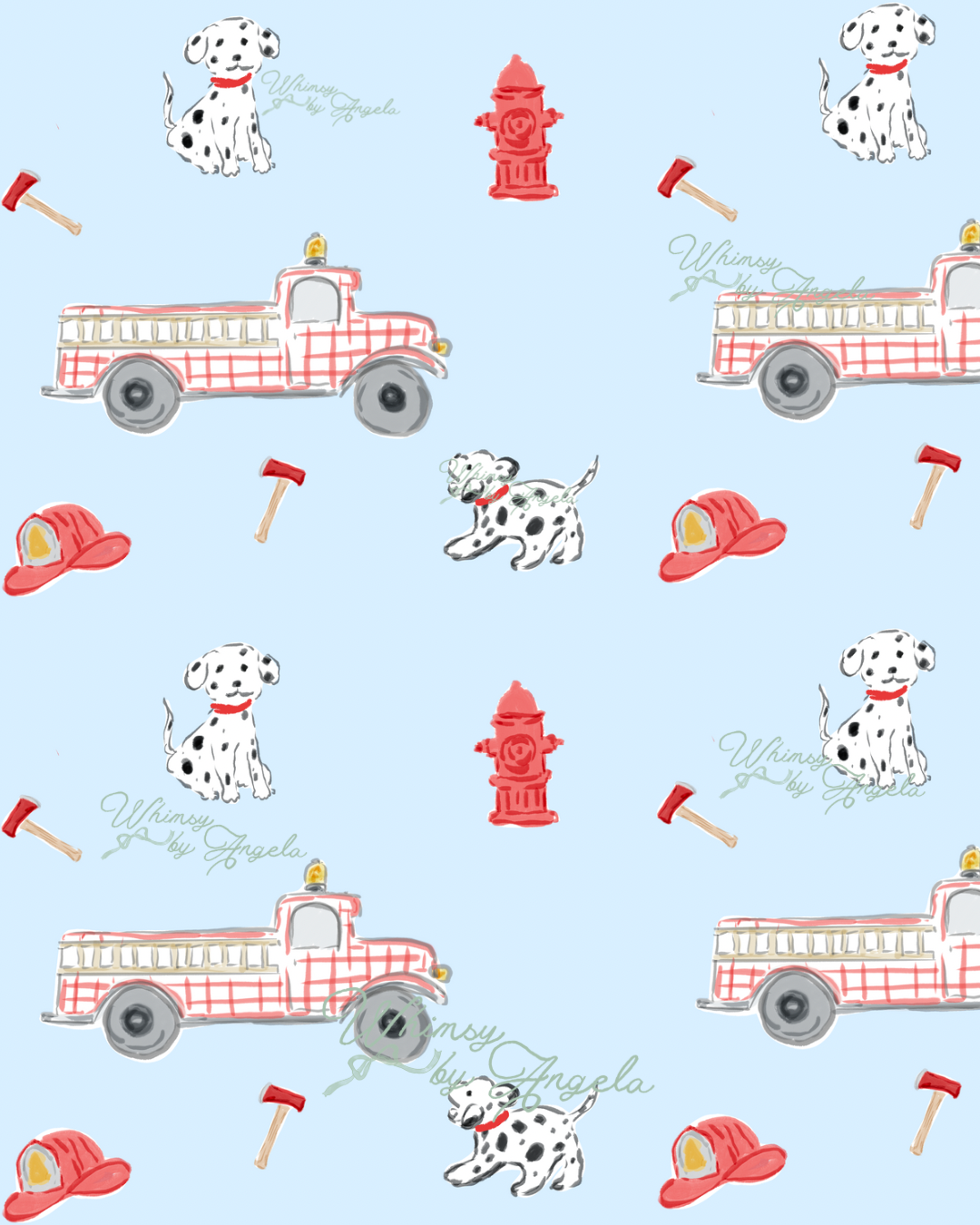 Firehouse Fun - Blue - Seamless Pattern
