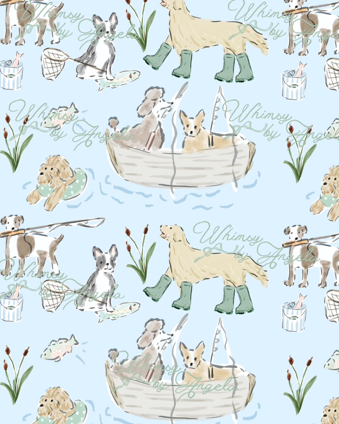 Fishing Pups - Sold Out until July 2027 - Also comes in Pink