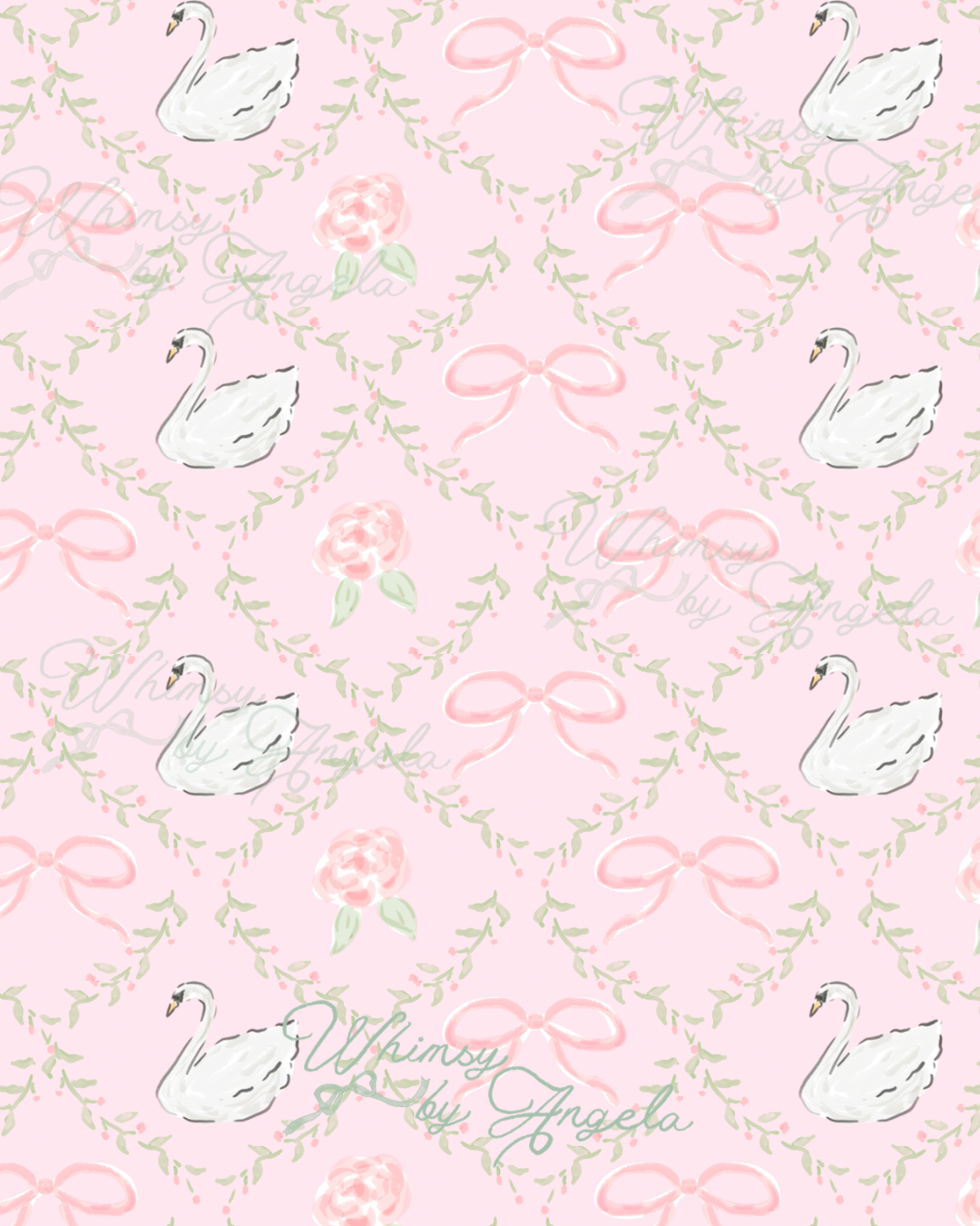 Swans and Bows in Pink - Seamless Pattern