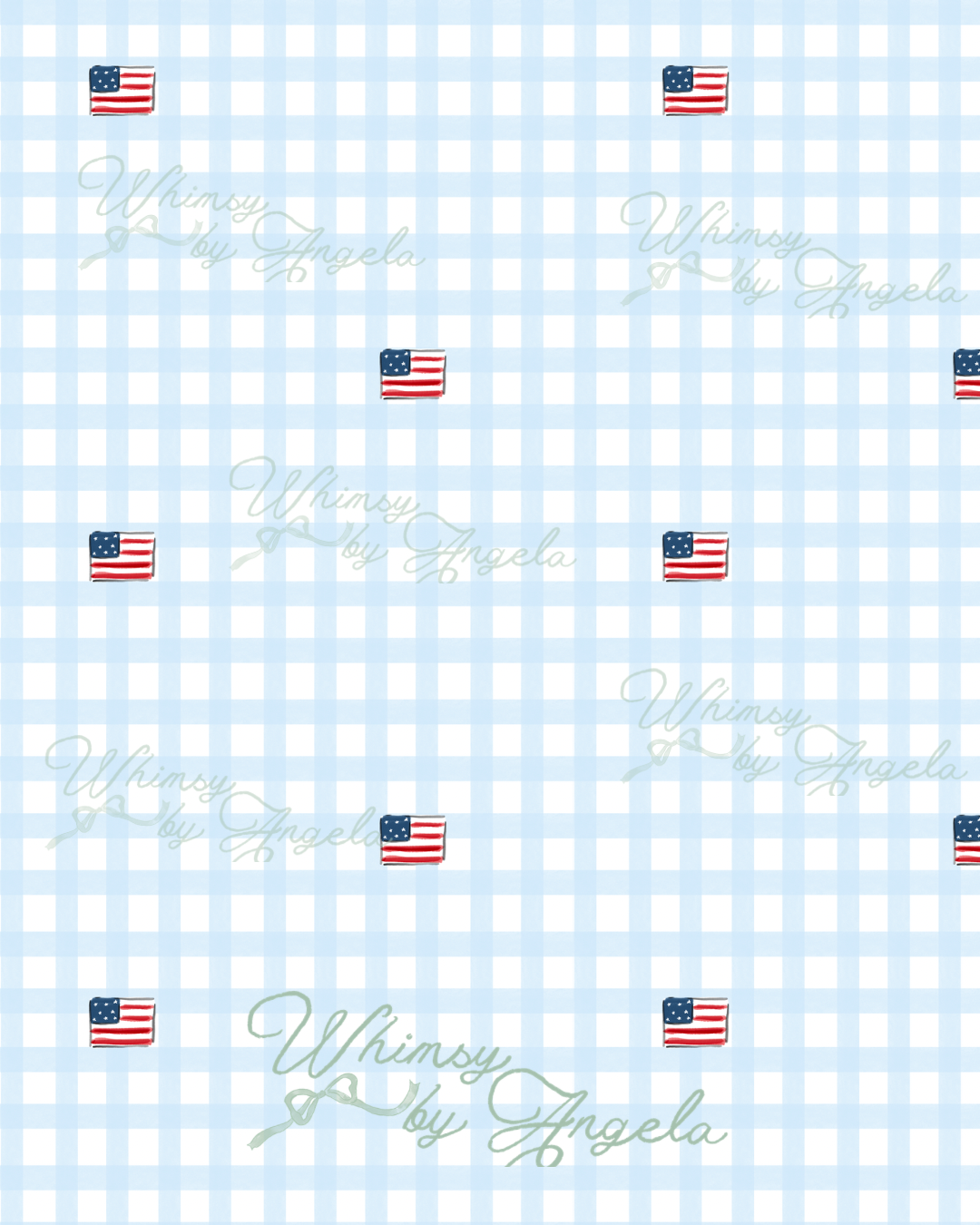 Blue Gingham and Patriotic Flags
