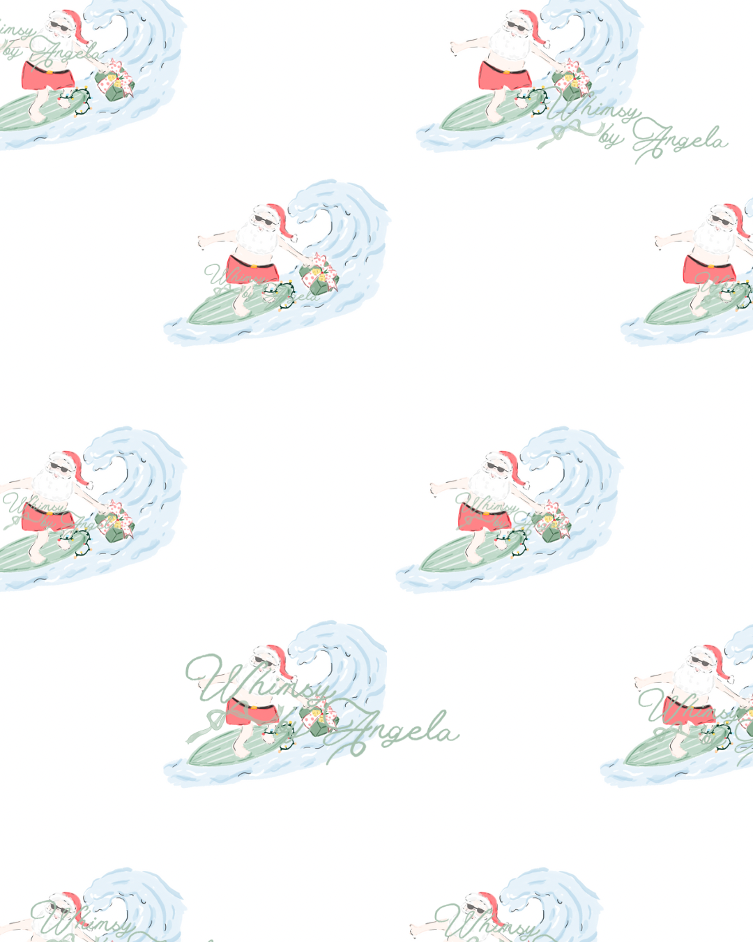 Surfing Santa - Seamless Pattern