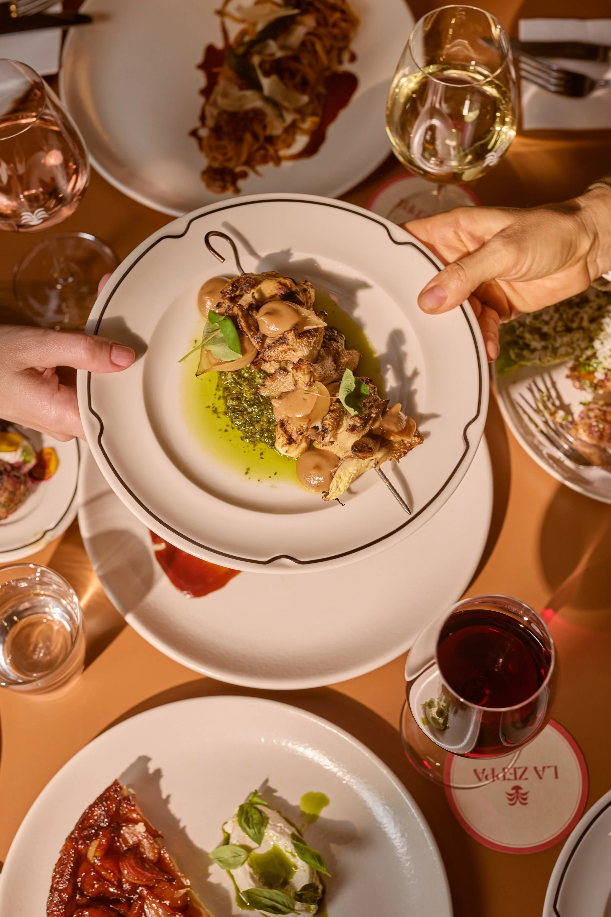 Mediterranean-inspired dishes served for sharing at La Zeppa restaurant in Auckland.