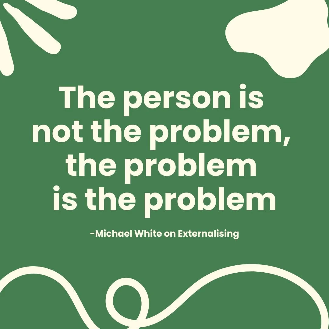 Externalising is a powerful and practical technique that allows individuals to separate their problems from their identity. This not only helps in overcoming shame and negativity but also paves the way for practical solutions to challenging situation