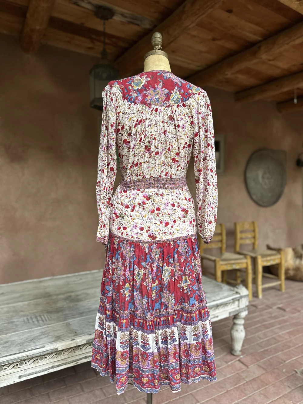 white cottagecore dress Renaissance Cottagecore Cotton Floral Print Maxi Corset Dress with Sleeves Beige / L/Fit Bust: 40.2