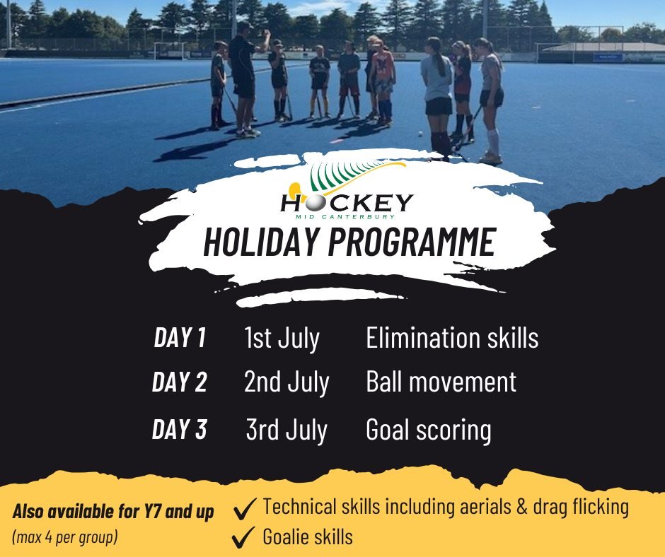 ❄️ 𝐖𝐢𝐧𝐭𝐞𝐫 𝐒𝐜𝐡𝐨𝐨𝐥 𝐇𝐨𝐥𝐢𝐝𝐚𝐲 𝐏𝐫𝐨𝐠𝐚𝐦𝐦𝐞 ❄️
Over the first week of the school holidays on 1st, 2nd & 3rd July we will be offering three skill development sessions for those who are keen to brush up before our extension hockey