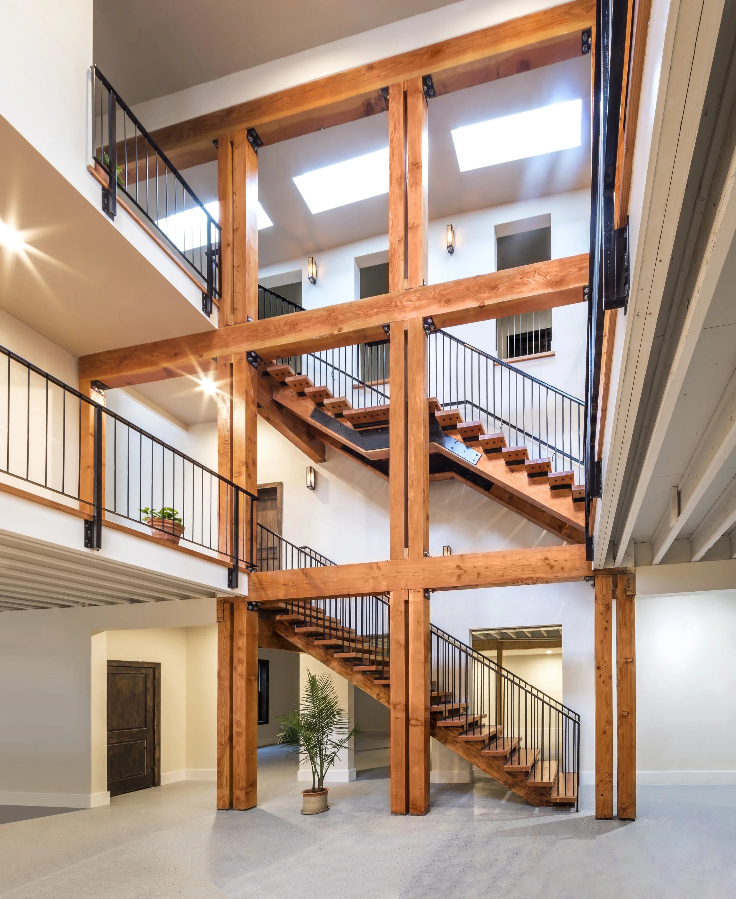 The Inner Mass Timber frame for the Clarksville house, an advanced design by McClennan Architects.