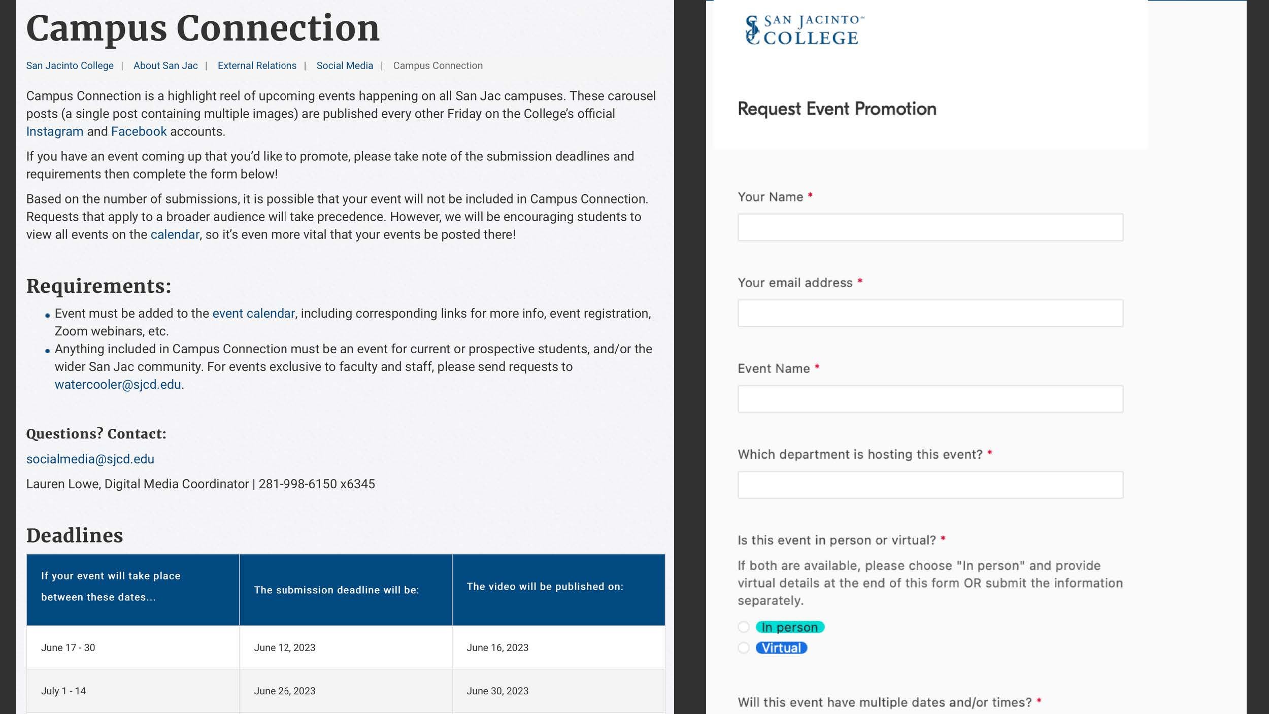The original webpage (left) and request form (right).