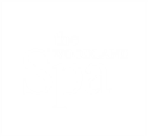 Logo for The Woodland Spa with white text on a black background.