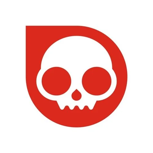 Red skull symbol with a stylized skull inside a shield-shaped background.