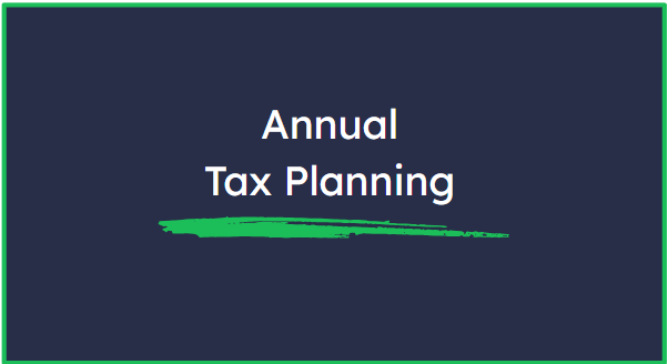 Slide titled 'Tax Planning' with a dark blue background and green underline.