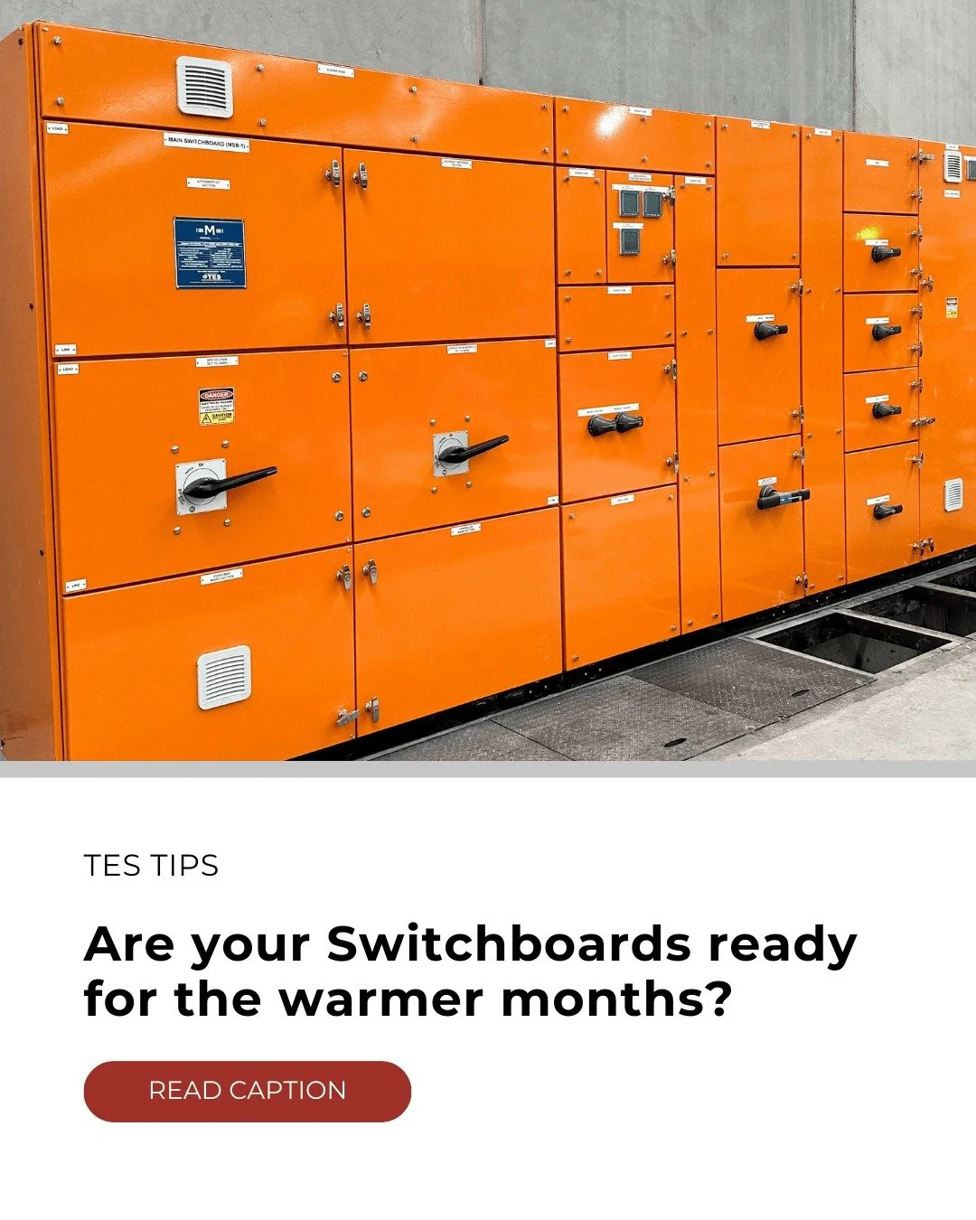TES TIPS 🌤️
Are your switchboards ready for the warmer months?

Here are a few checks worth doing before temps climb:
✅ Thermal expansion: look for stress around doors, hinges and gland plates. Confirm busbar supports and fixings are to the maker&rs