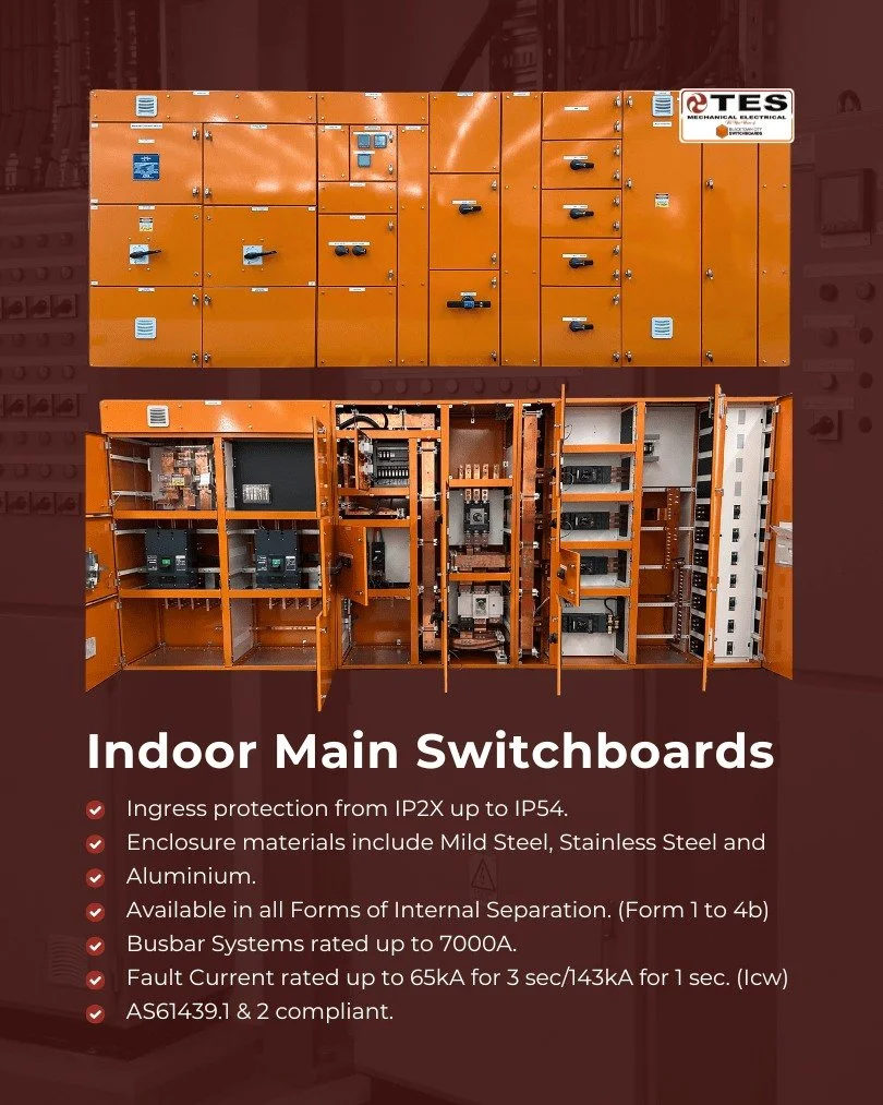Product Feature: Indoor Main Switchboards ⚙️

Delivering reliable power distribution for commercial and industrial facilities requires precision engineering. Our custom-manufactured indoor main switchboards are designed to support critical infrastruc