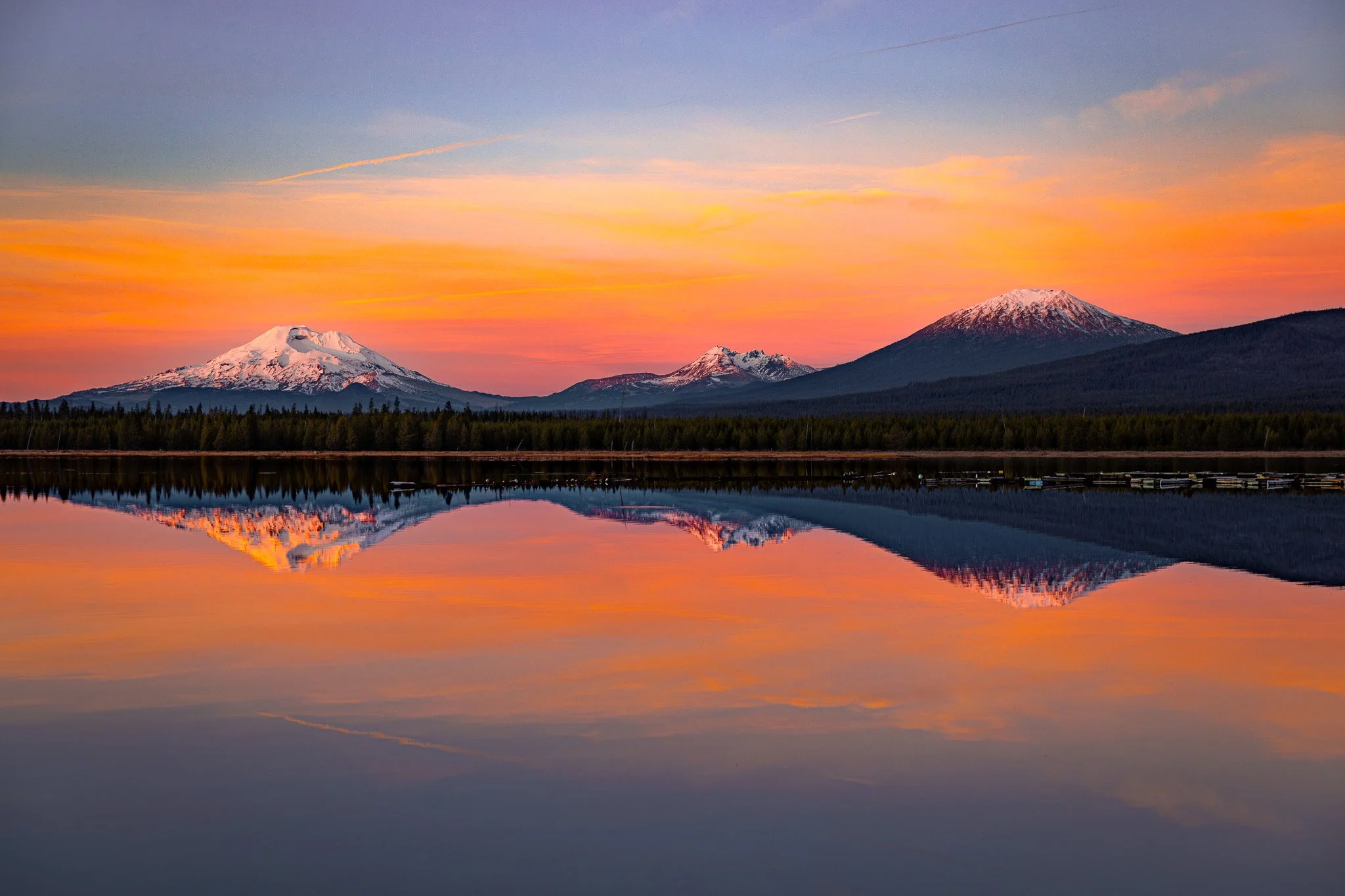 Sunset reflections at Crane Prairie Revervoir, Oregon