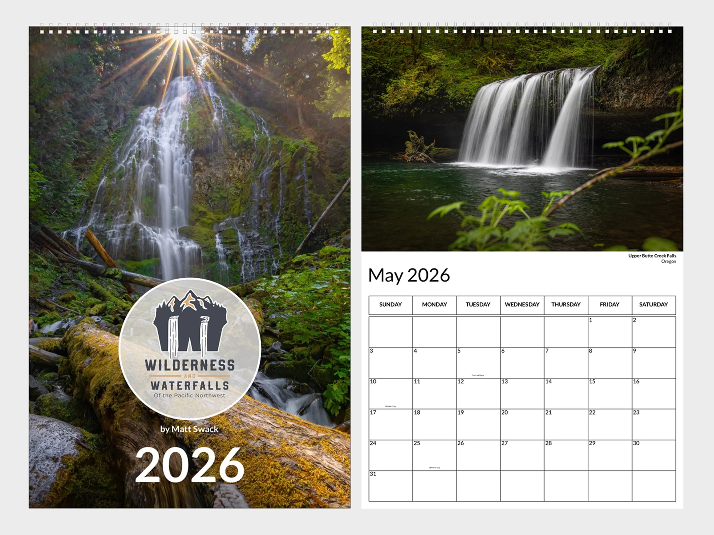 2026 Wilderness & Waterfalls Premium Wall Calendar (Top Hanging)