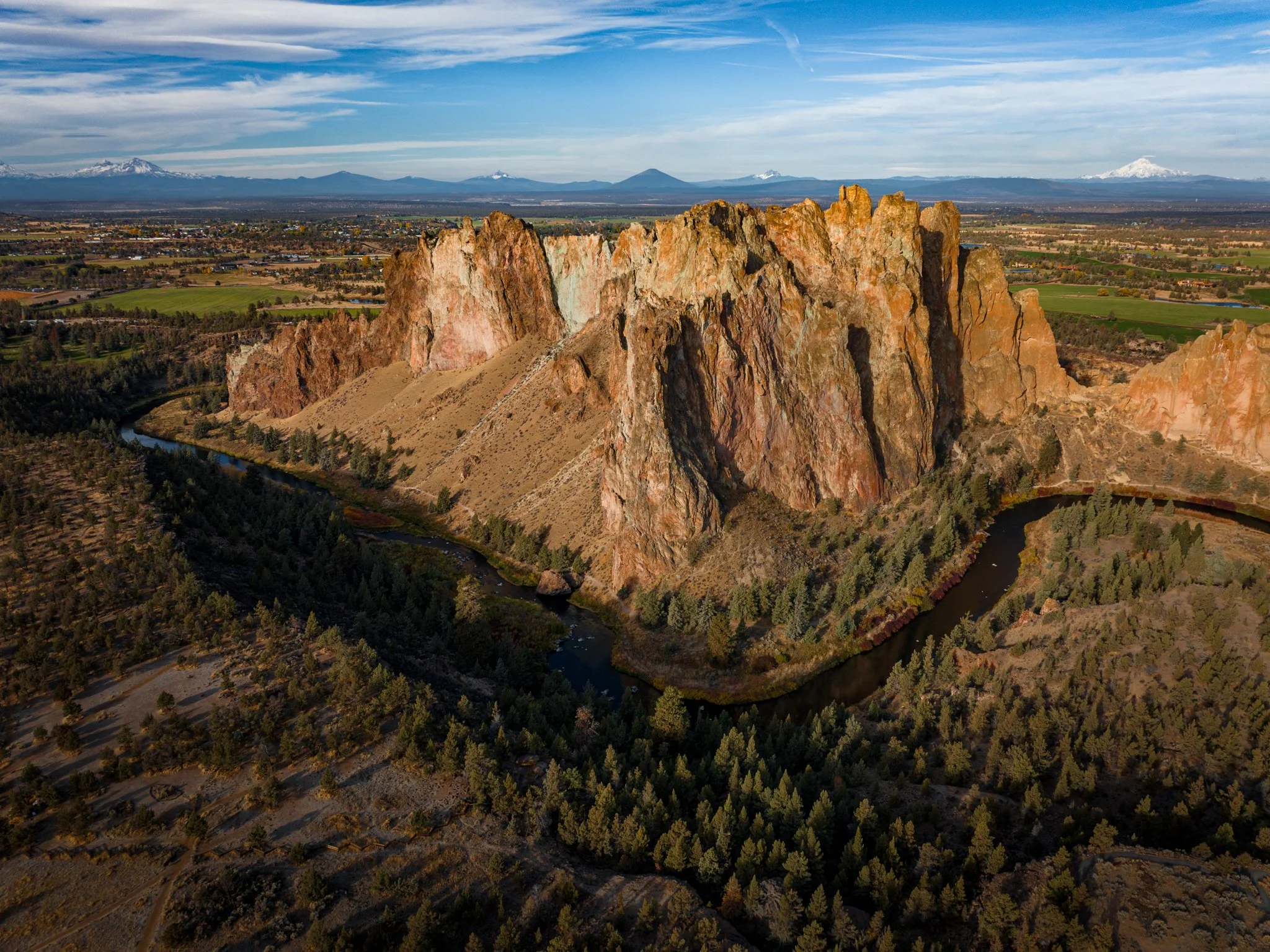  An incredible aerial view of Smith Rock State Park with the Crooked River winding its way through   