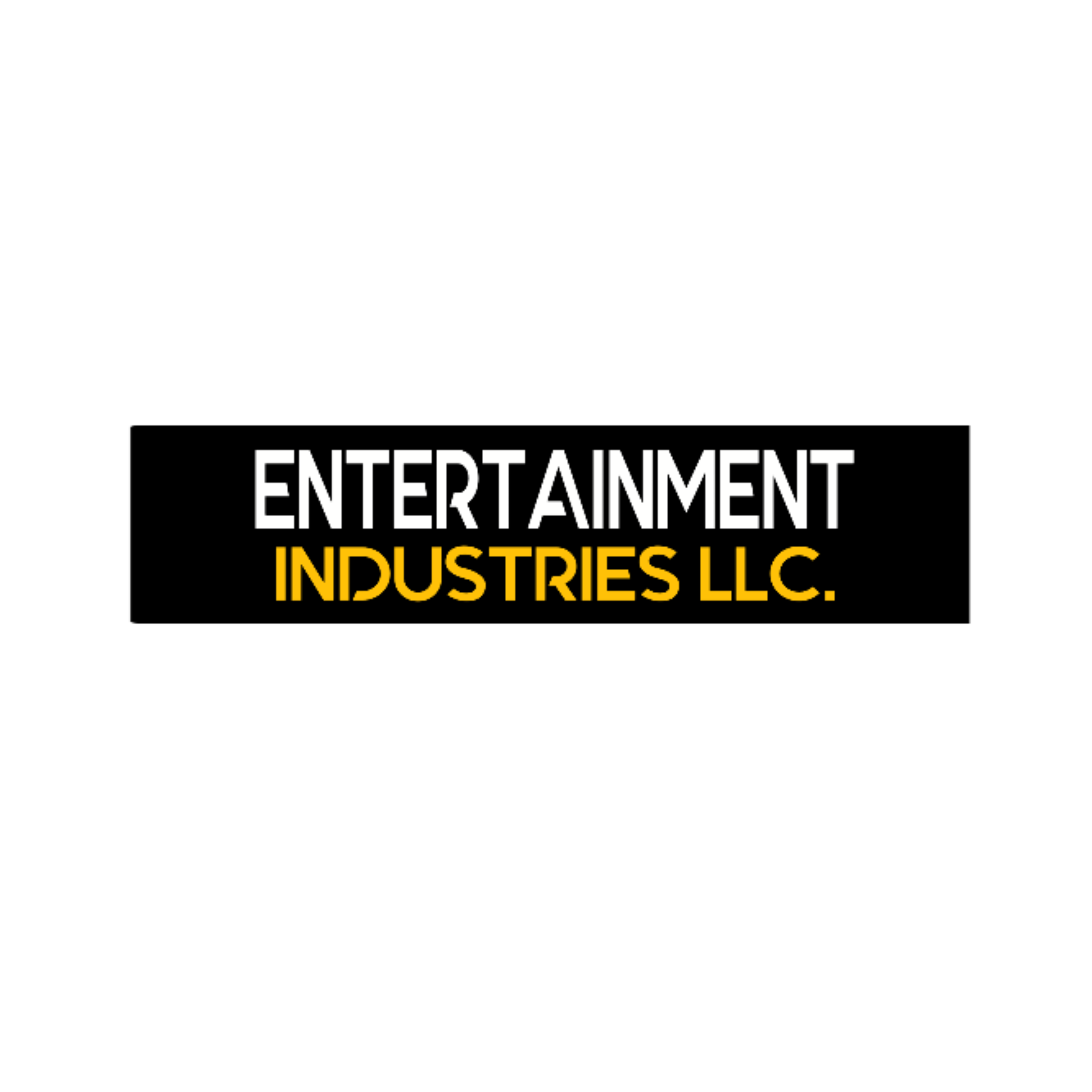 Logo with black background and white and yellow text reading 'ENTERTAINMENT INDUSTRIES LLC.'