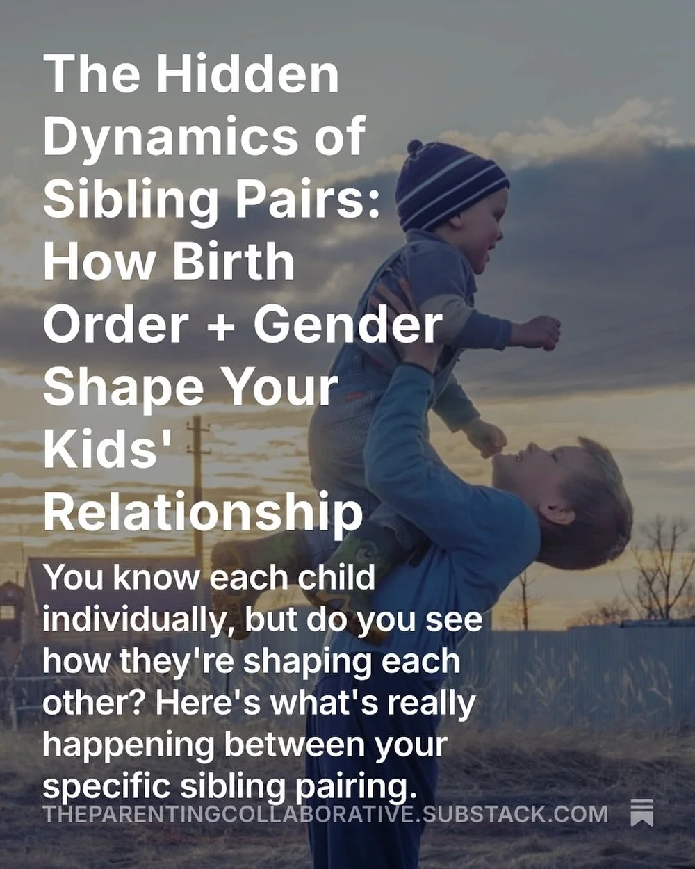You parent each kid individually, but are you seeing how they&rsquo;re wiring each other?

The sibling pairing matters more than birth order alone. Brother-sister dynamics run different code than sister-sister. Age gaps change the whole game. And mos