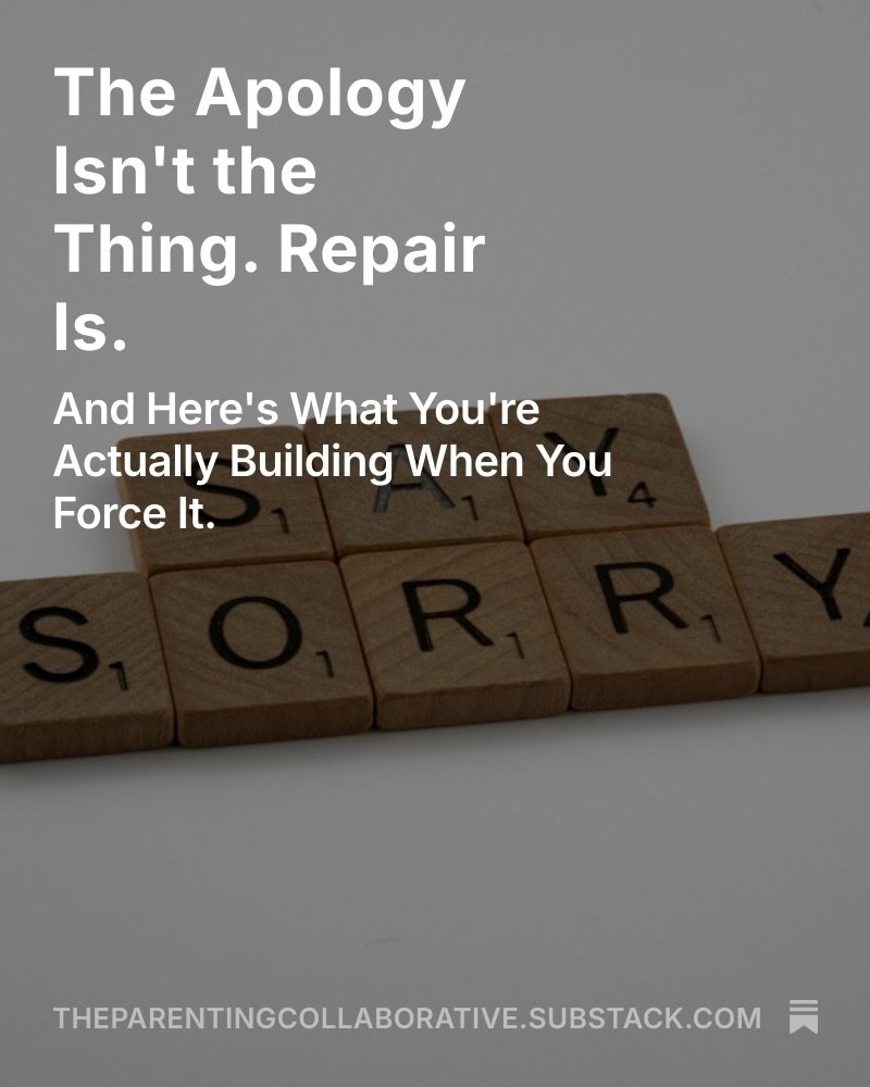 Forcing a &ldquo;sorry&rdquo; isn&rsquo;t teaching accountability. It&rsquo;s teaching your child to perform remorse they don&rsquo;t feel, for an audience that needs to feel better.

That&rsquo;s not repair. That&rsquo;s management.

What actually r