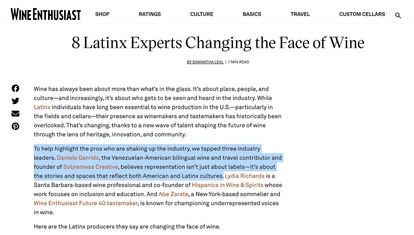 AH! My insight in @wineenthusiast AND talking about Latinx representation in wine?! a dream come true!!! 🍷💭

Proud to kick off #HispanicHeritageMonth by contributing to @wineenthusiast&rsquo;s roundup of Latinx Experts Shaping the Wine Industry wri