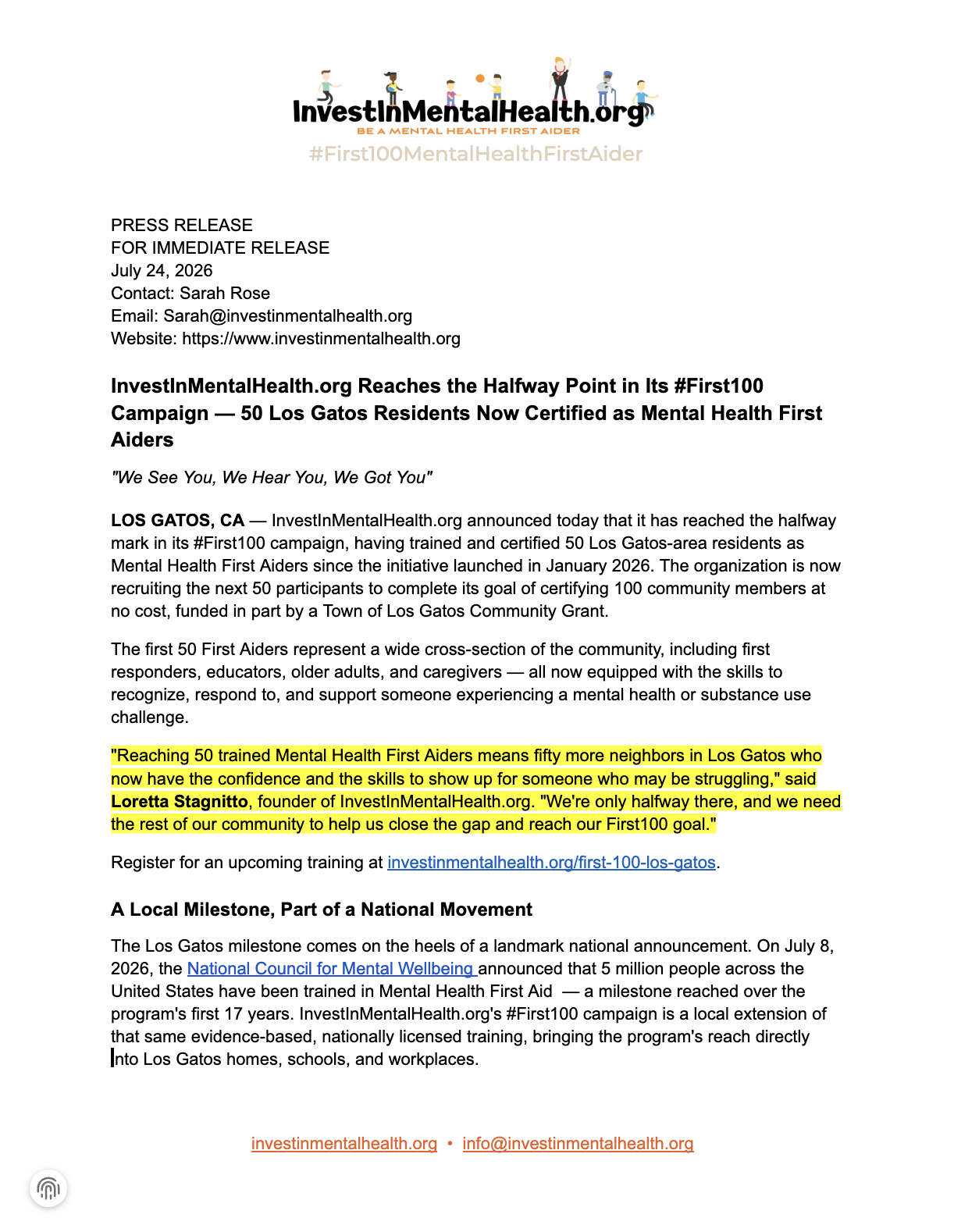 View the July 2026 #First100 Press Release
