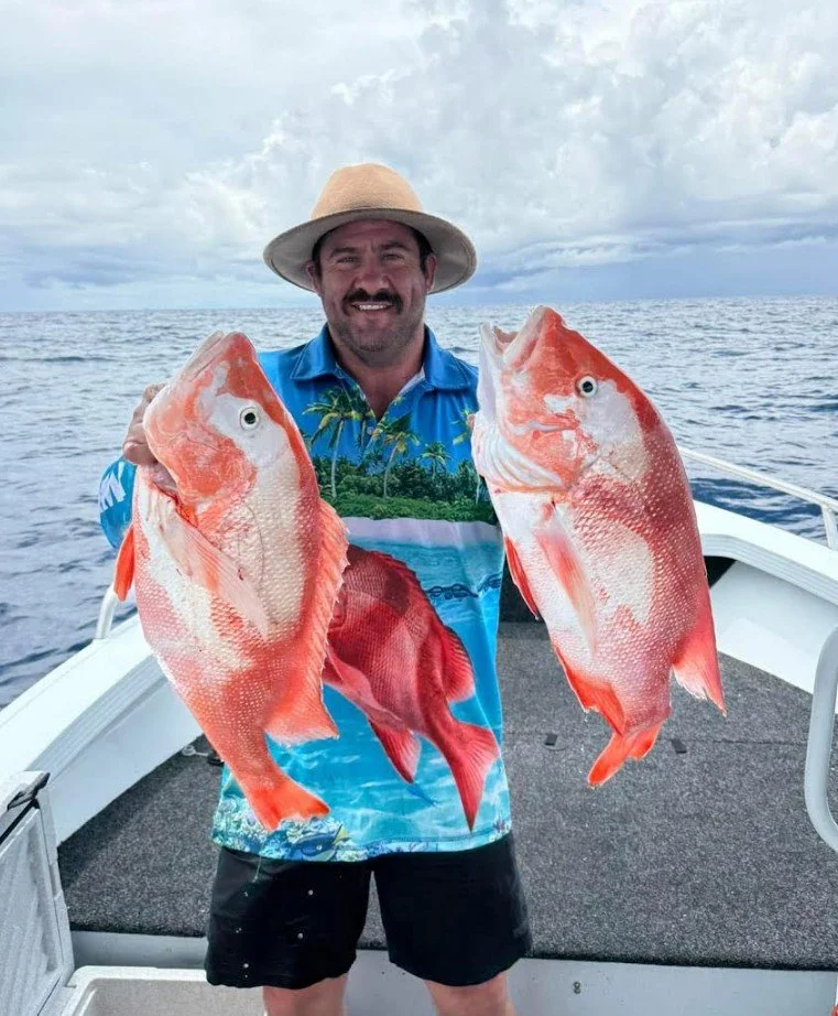 Matty G with our Red Emperor shirt catching reds