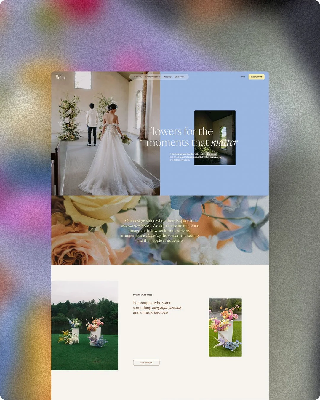 Thru Studio's homepage showing hero section, intro paragraph and the first part of the services.
