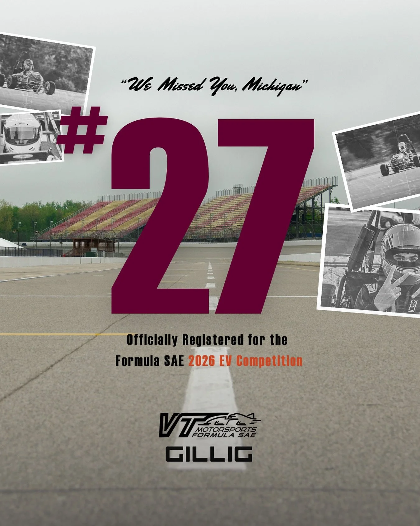 EV is back and ready for a fight ⚡

VT Motorsports is competing in the 2026 Formula SAE Michigan EV Competition!

We thank our EV title sponsor @gilligllc for their continued support of our team as we work to remain one of the top Formula SAE program