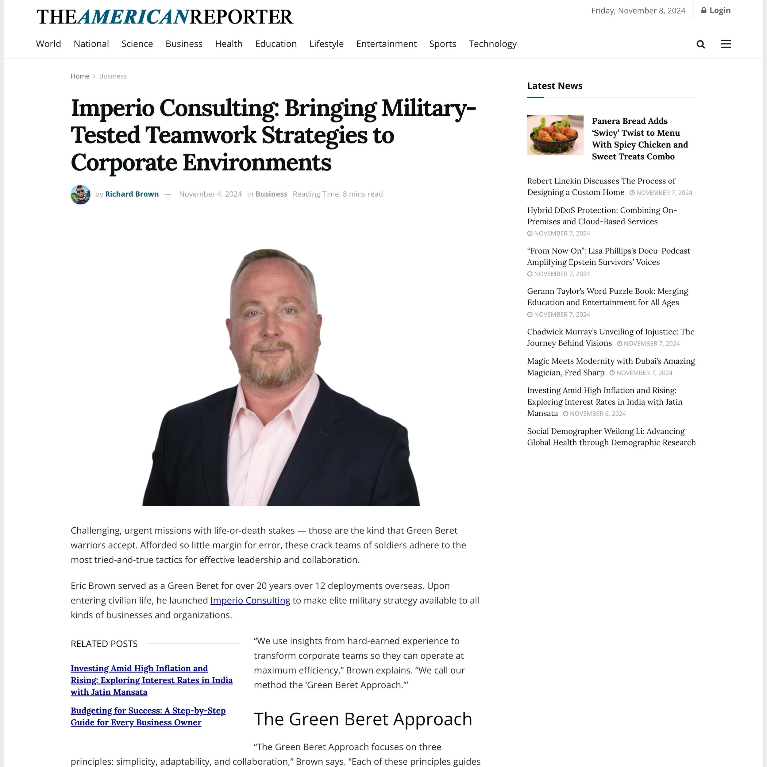 Screenshot of Imperio Consulting article on The American Reporter