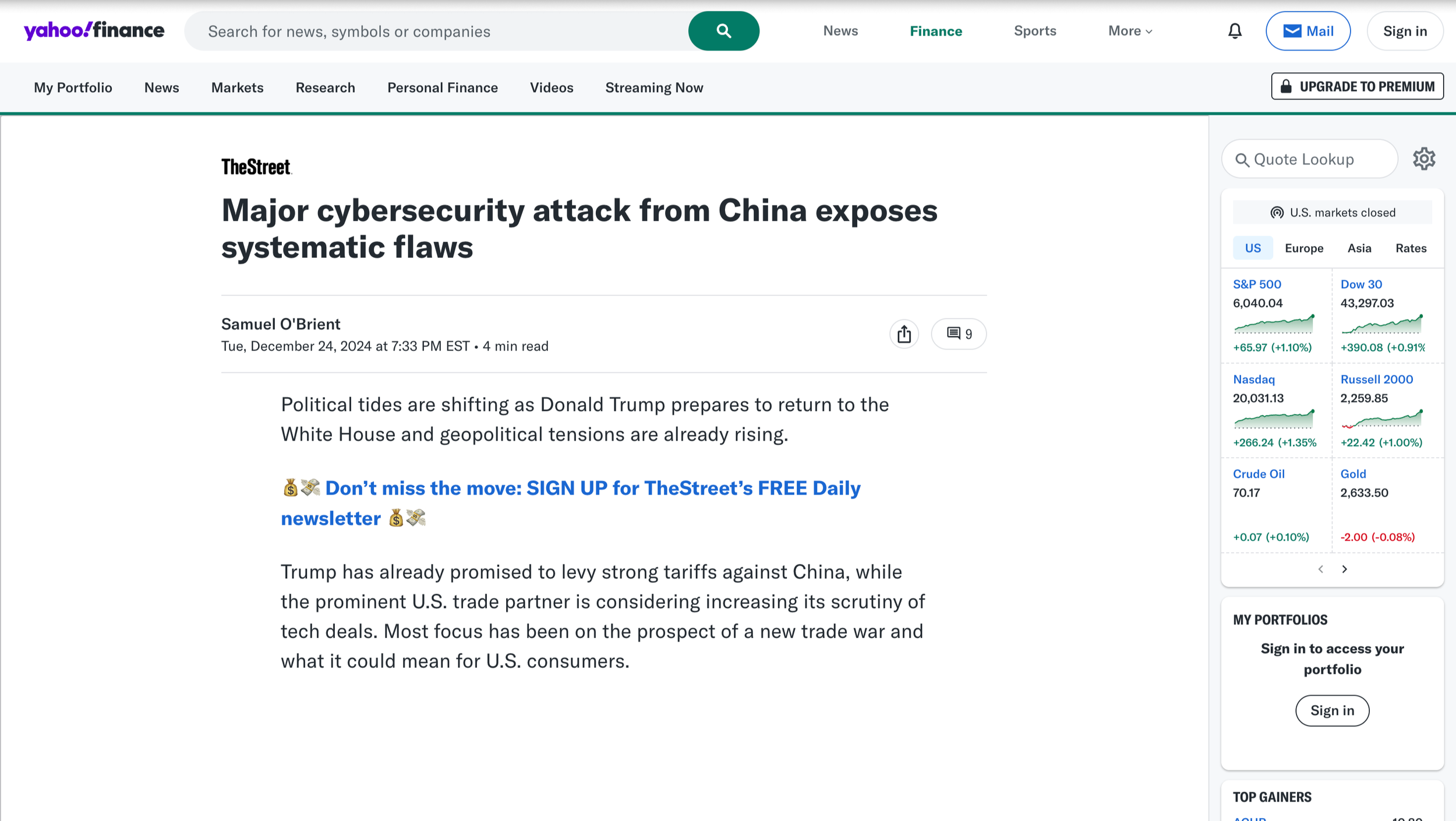 Screenshot of Imperio Consulting article in Yahoo The Street