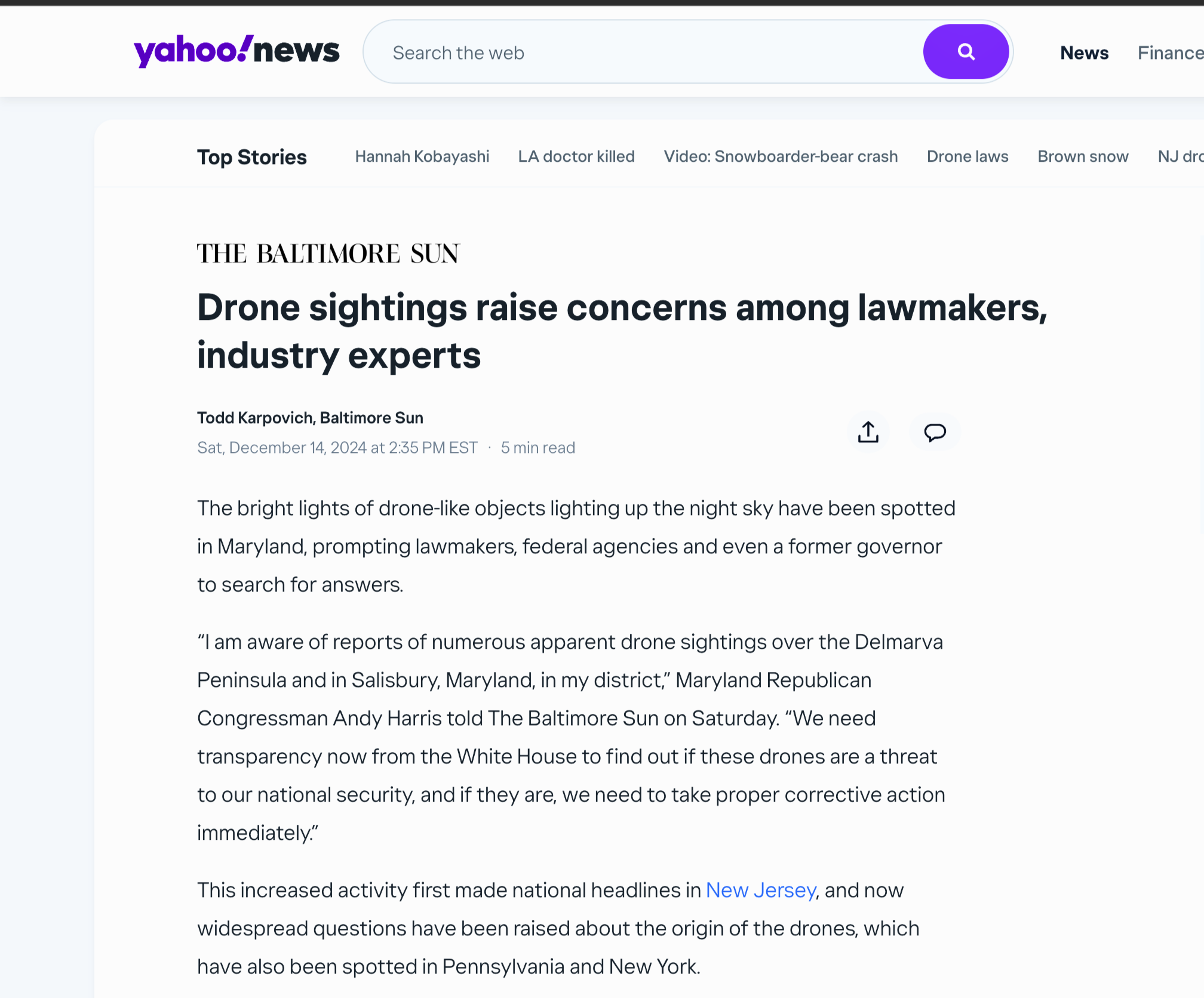 Screenshot of Imperio Consulting article on The Baltimore Sun
