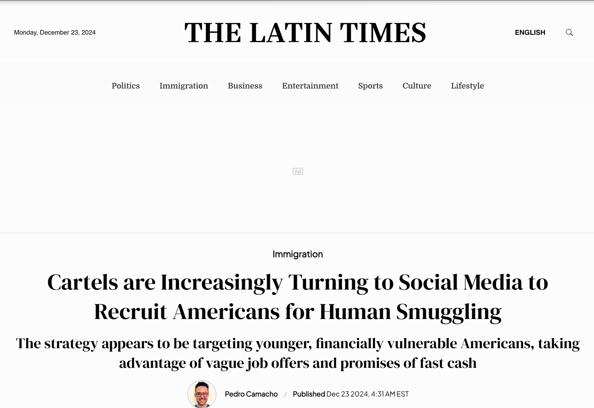 Screenshot of Imperio Consulting article in The Latin Times