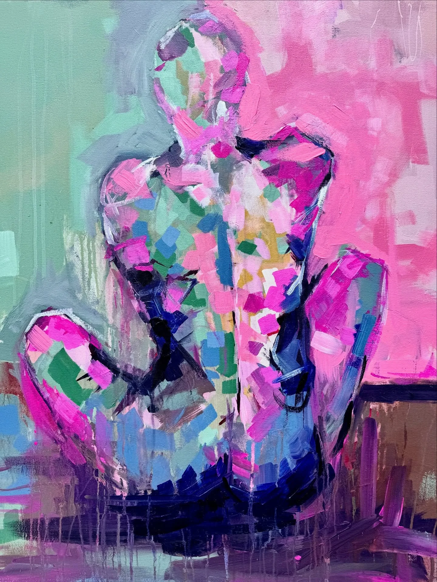 Commission abstract figurative. 
36&rdquo; x 36&rdquo;. 

This was a good exercise in working large scale, getting proportions just right and not losing my mind over the body angles.