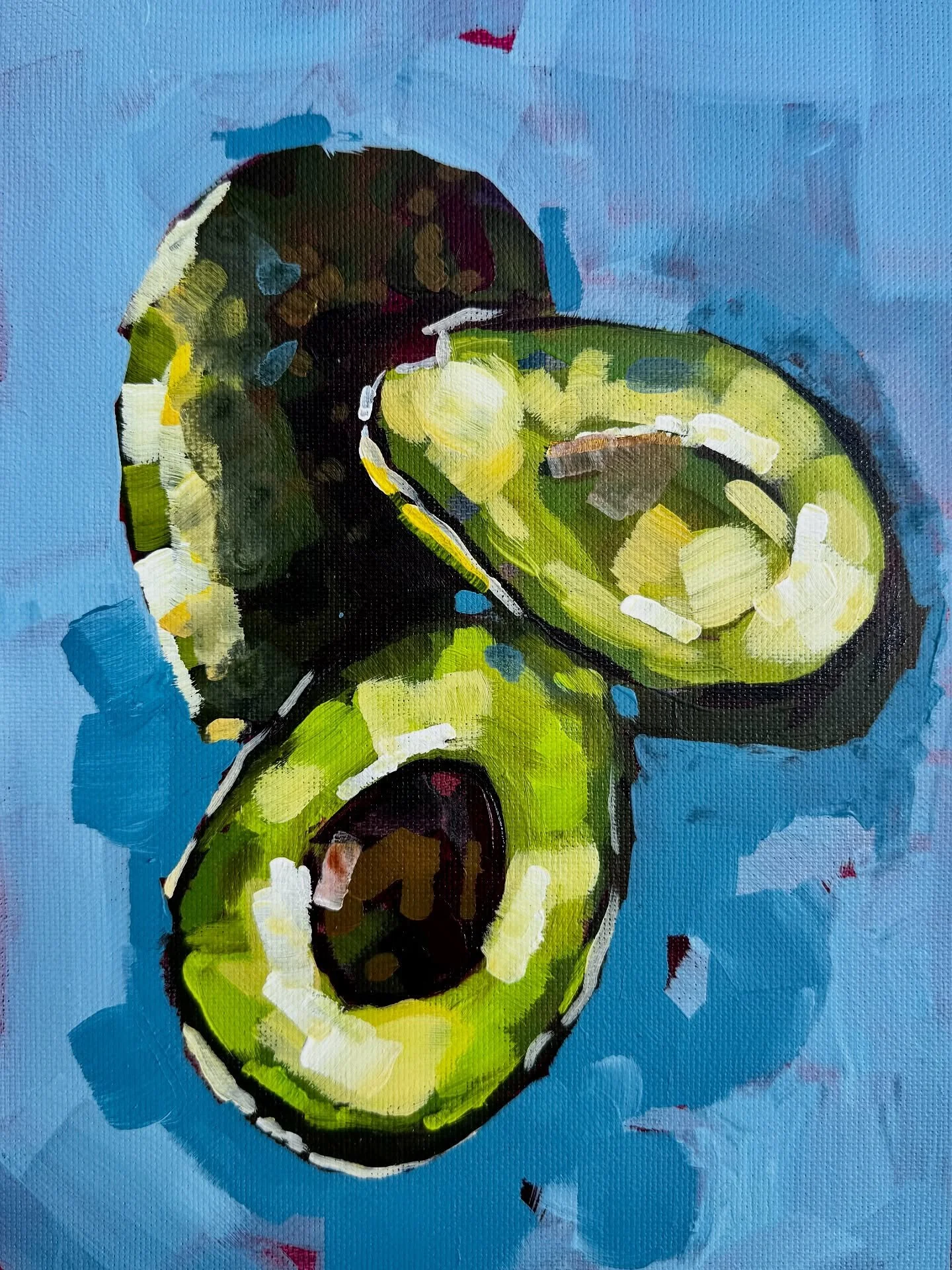 Slice of life. 🥑 
Small little yummy thing to complete a recent commissioned set. 

Acrylic on Canvas paper.