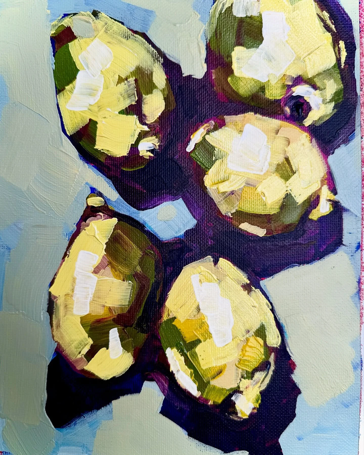 🍋🍋🍋 Pretending I&rsquo;m on the Italian coast and dreaming of everything citrus and summery. 🏖️🍋&zwj;🟩 

Also- one time- my friends put a life size lemon on their indoor plant and told me it was a lemon tree and I believed them. 

Acrylic on pa