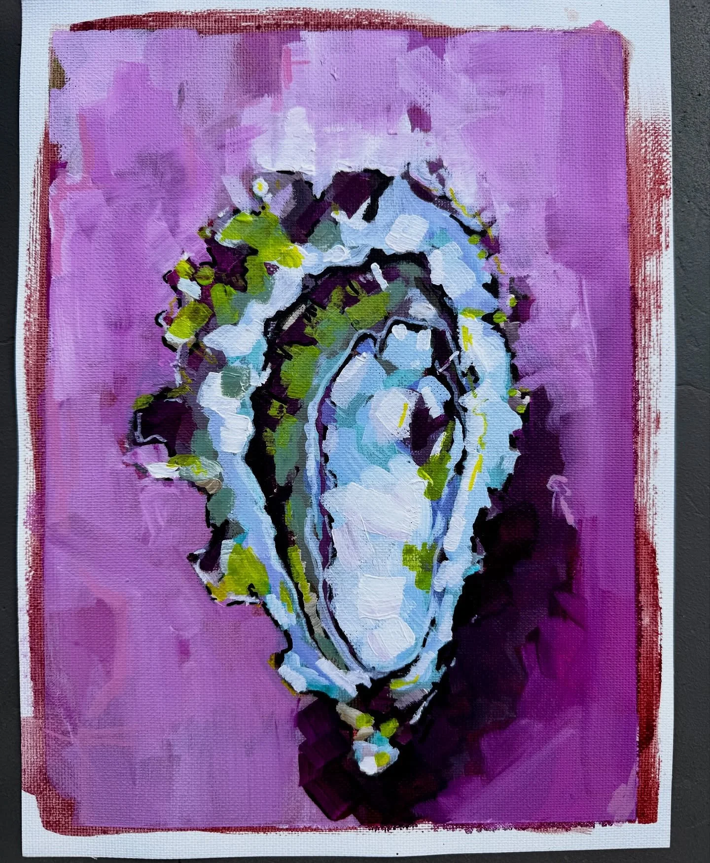 One on the half shell 🦪 
An afternoon of studying light, color, shapes, shadows and layers. 

Acrylic on canvas paper. 

#contemporaryart #contemporaryartist #contemporaryimpressionism #impastopainting